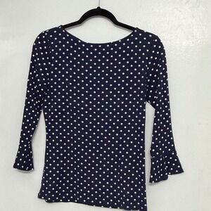 Lauren Ralph Lauren Nautical Navy Polka Dot Ruffle Cuff Boat Neck Preppy Med Top